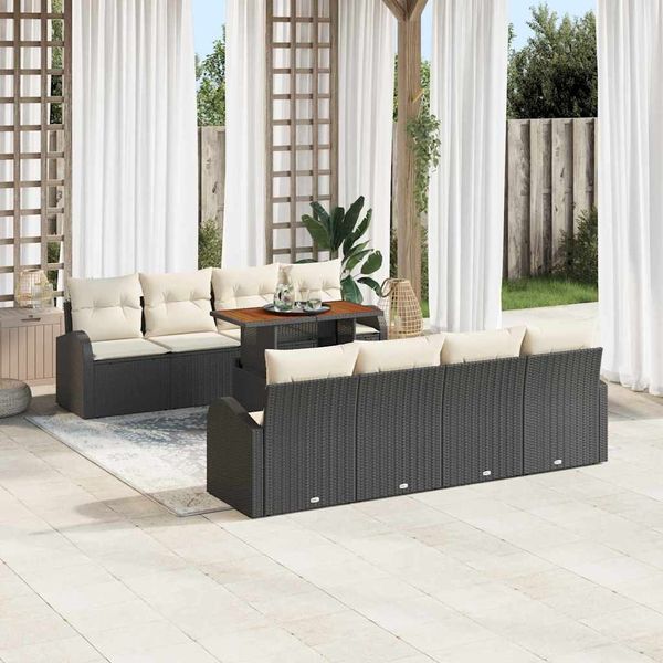 vidaXL Garten-Sofa-Set mit Kissen 7 pcs Schwarz und Creme 3349557
