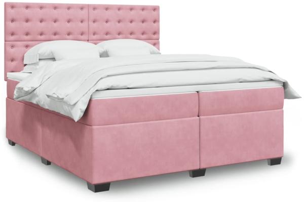 vidaXL Boxspringbett mit Matratze Rosa 200x200 cm Samt 3291019