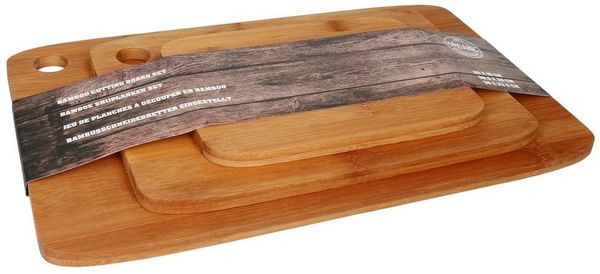 3tlg Set Branka Bambus-Bretter Holz-Brettchen Servier-Platte Schneidebrett