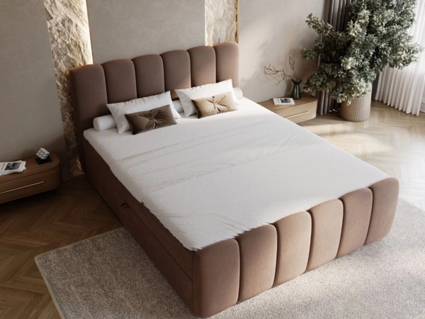 GrainGold Boxspringbett mit Bettkästen CLOUD, Modern Bett mit Kopfteil, 180x200 cm, Braun (1x Bett + 1x Topper) Bild 2