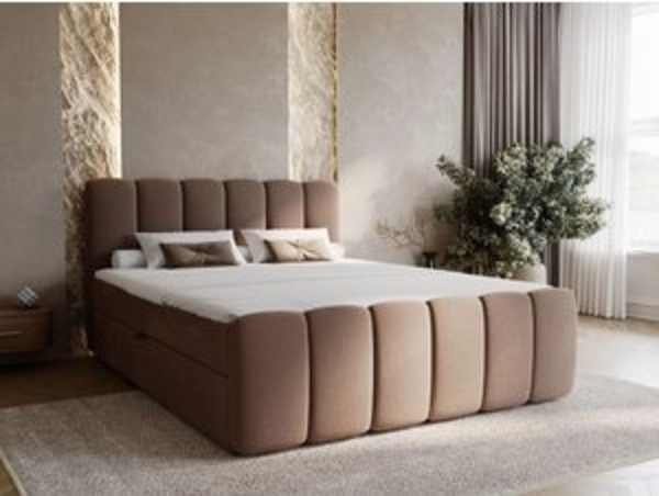 GrainGold Boxspringbett mit Bettkästen CLOUD, Modern Bett mit Kopfteil, 180x200 cm, Braun (1x Bett + 1x Topper) Bild 6