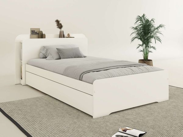 OTTO home Bett Ismund, Stauraum im Kopfteil, Stauraumbett, inklusive Lattenrost, teilmassiv, Bettkasten optional