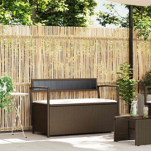 vidaXL Gartenbank mit Stauraum und Kissen Braun Poly Rattan 4103837