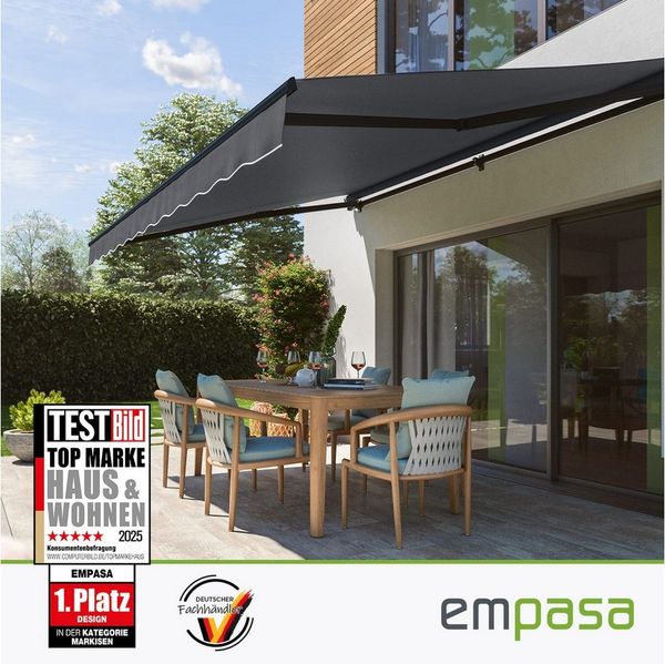 empasa Gelenkarmmarkise "START PLUS" elektrische Markise mit Fernbedienung & Handkurbel