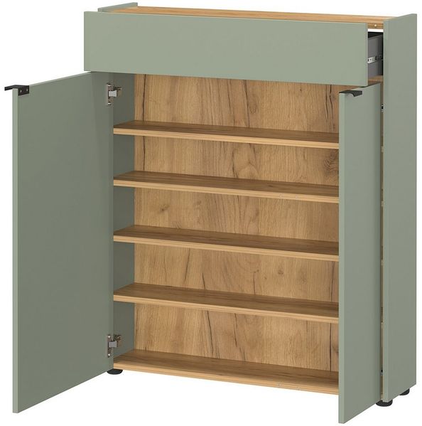Lomadox Schuhschrank ABERDEEN-01 in grün und Eiche, 2 Türen, 1 Schublade