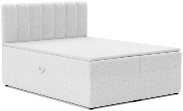 Deine Möbel 24 Boxspringbett VINCENT Polsterbett mit Bettkasten & Topper, Bouclé Stoff Bezug, (Set, 1-St, Bett in Weiß, Creme, Hellgrau, Grau, Schwarz), Größe: 120x200 140x200 160x200 180x200 200x200
