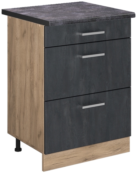 Vicco Küchenunterschrank Schwarz Beton 60 cm AP Anthrazit, R-Line