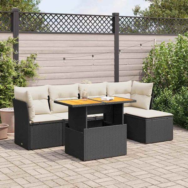 vidaXL 6-tlg. Garten-Sofagarnitur mit Kissen Schwarz Poly Rattan 3326912