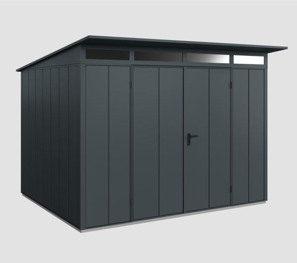 Hörmann Ecostar Metall-Gerätehaus Elegant mit Pultdach Typ 3, 238 x 303 cm , anthrazitgrau, 7,2 m²,2-flüglige Tür