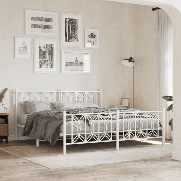 vidaXL Bettgestell mit Kopf- und Fußteil Metall Weiß 180x200 cm 376199