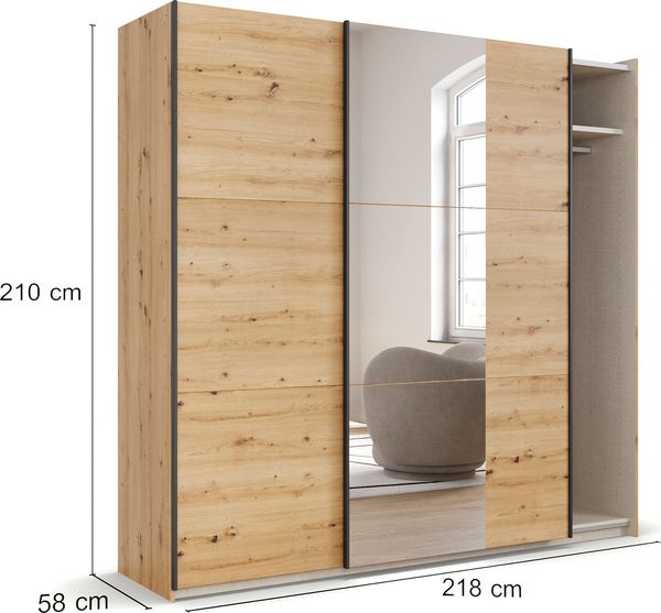 rauch Kleiderschrank; Schwebetürenschrank KRONACH, 2-türig, 1 Spiegeltüre, Eiche Artisan, 218x210x59xcm Bild 4