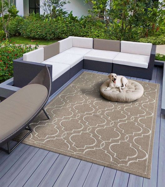 TaraCarpet Teppich Indoor & Outdoor Teppich Capri mediteranes Florentiner Design, rechteckig, Höhe: 5 mm, Kurzflor beige In & Outdoor Balkon Terrasse Wohnzimmer 160x230