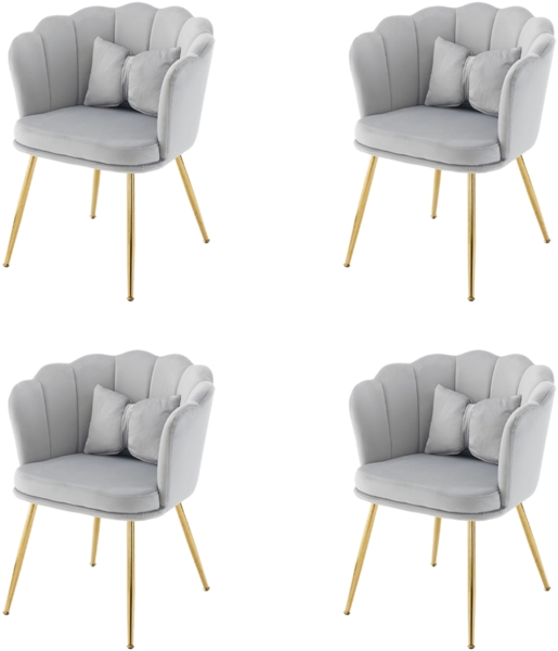 Merax Samt-Wohnzimmerstühlen(4 St), 4er Set, Badezimmerstühlen, gepolsterten Stühlen, vergoldeten Metallbeinen und Schmetterlingskissen, Grau