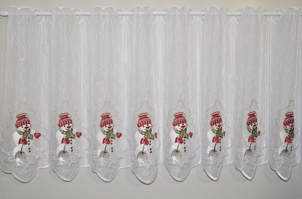 Stickereien Plauen Scheibengardine Schneemann (1 St), Stangendurchzug, transparent, Voile