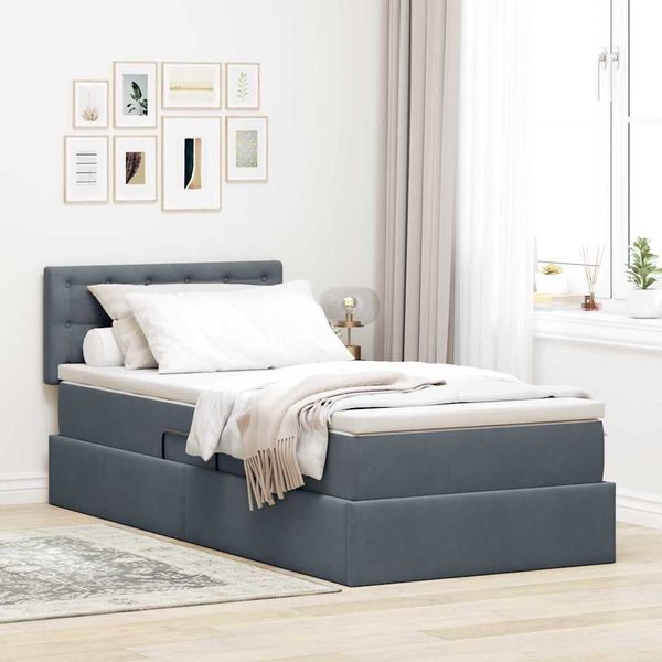 vidaXL Bett mit Stauraum und LED mit LED Dunkelgrau 90 x 200 cm Samt 3371488