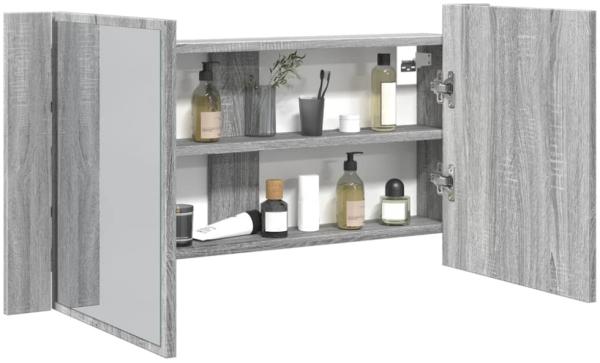 vidaXL LED-Spiegelschrank Grau Sonoma 90x12x45 cm Acryl 834968