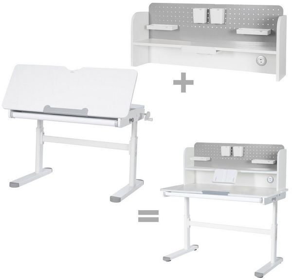 roba® Kinderschreibtisch Smart Grow - Schreibtisch für Kinder & Jugendliche - höhenverstellbar (Arbeitsplatte vollständig neigbar), mit Schublade - ab 6 Jahren - abgerundete Ecken - Metall & Holz - Weiß