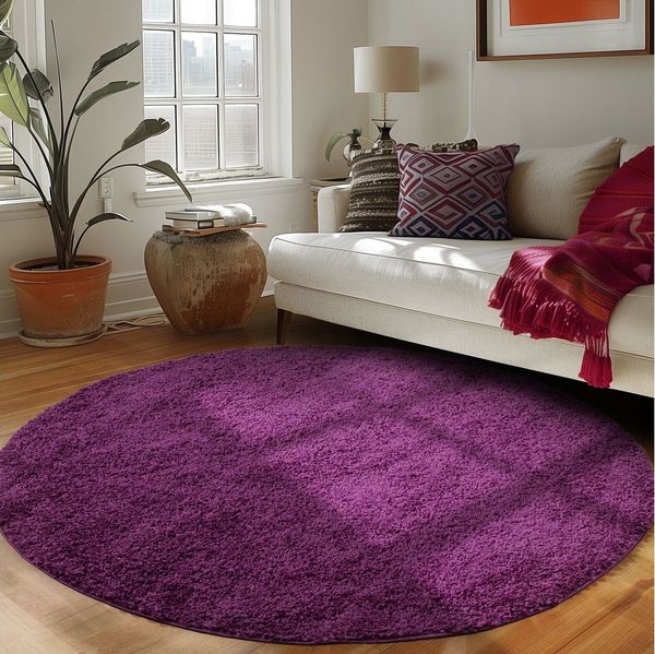 Carpettex Hochflor-Teppich Unicolor - Einfarbig, Rund, Höhe: 30 mm, Modern Kurzflor Teppich Wohnzimmer Abstrakt Design Rosa Pflegeleicht