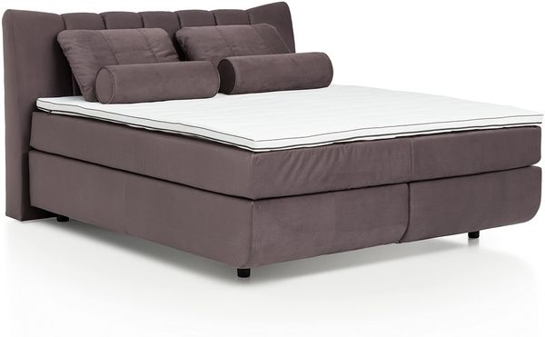 Mivano Free Boxspringbett mit Durchgehender Matratze (H3) und Premium Topper, Velours Cosy Braun, Liegefläche 140 x 200 cm