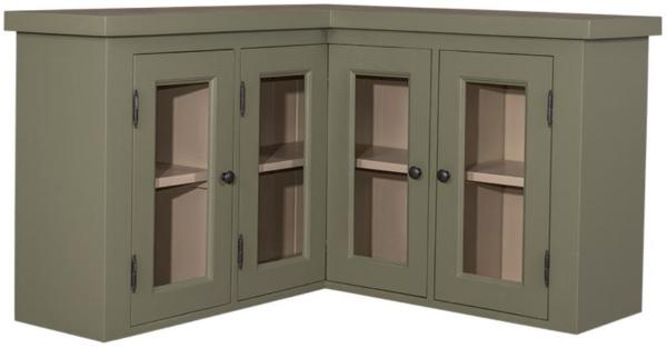 Casa Padrino Landhausstil Küchen Eckoberschrank Grün / Beige 98 x 98 x H. 65 cm - Landhausstil Hängeschrank mit 3 Glastüren