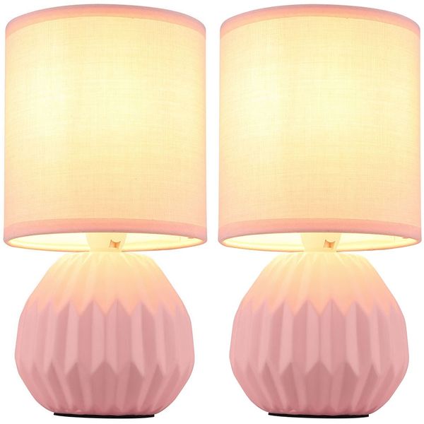2x Tischleuchte, Keramik, Textil, pink, H 23 cm