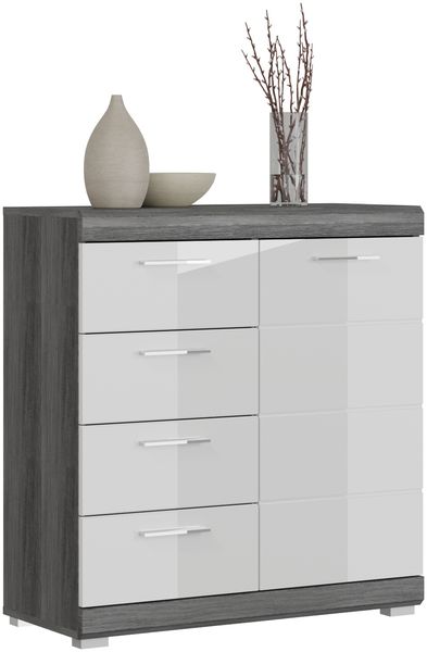 Kommode >Sandusky< in rauchsilber/weiß hochglanz - 80x85x37cm (BxHxT)