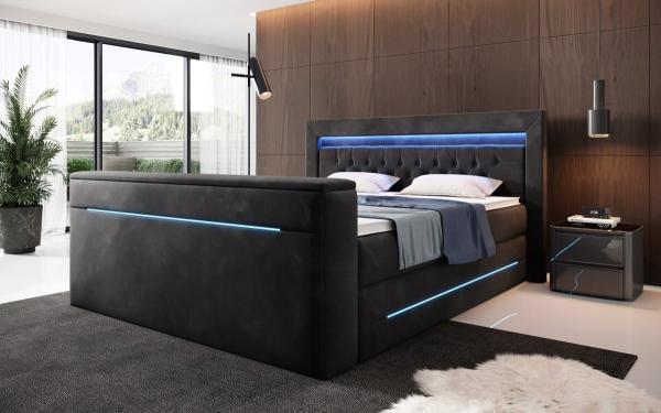 Luxusbetten24 Boxspringbett Neptun, mit TV Lift und RGB-Beleuchtung