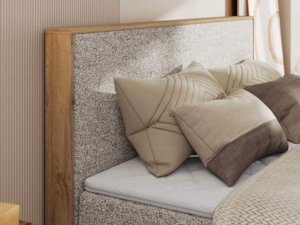 Boxspringbett, Set mit zwei Multipocket-Matratze und Topper, hohe Kopfteil, Eiche Wotan Holzrahmen - WOOD CLASSIC KING - 160 x 200 cm - Beige Struktur - H4 Bild 3