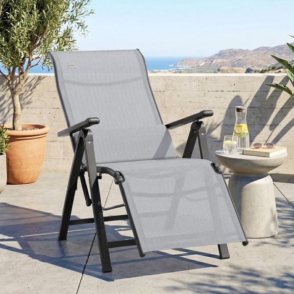 Outsunny Gartenliege Sonnenliege 1 Position verstellbar, Liegestuhl, 1 St, Schwerelosigkeitssessel, Stahl Schwarz+Grau 70 x 65 x 111 cm