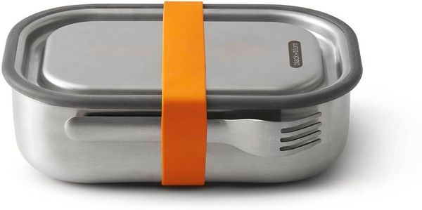 black+blum Lunchbox, Edelstahl, (1-tlg), mit Silikon-Ventil, Gabel und Gurt, 1000 ml
