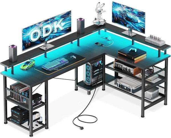 Gaming Schreibtisch LED Steckdosen USB-Ladeanschlüssen Eckschreibtisch 150×102cm