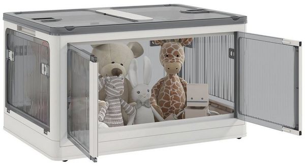 HOMCOM Truhe Stapelbare Auflagenbox mit Rollen (Aufbewahrungskiste, 1 St, Aufbewahrungstruhe), Weiß 60 x 42 x 34 cm