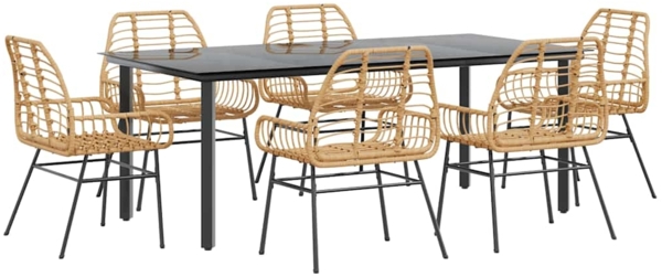 vidaXL 7-teiliges Garten-Esszimmerset Braunes Polyrattanglas 3334546