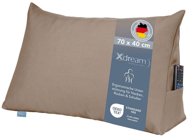 XDREAM Rückenkissen ergonomisches Keilkissen für Bett und Sofa, 1-tlg, als Kopfkissen oder Venenkissen verwendbar, mit praktischem Seitenfach