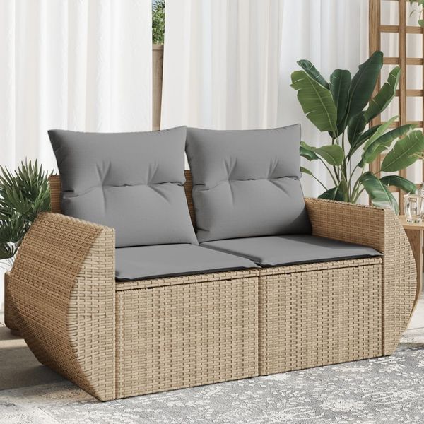 vidaXL Gartensofa mit Kissen 2-Sitzer Beige Poly Rattan 366107