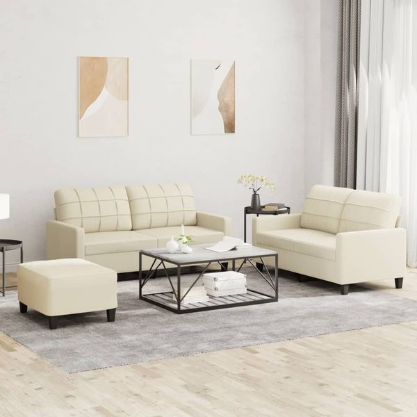 vidaXL 3-tlg. Sofagarnitur mit Kissen Creme Kunstleder 3201364
