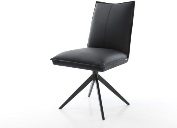 Drehstuhl Lelio-Flex Echt-Leder Schwarz Kreuzgestell breit Schwarz 360° drehbar Wippfunktion Taschenfederkern