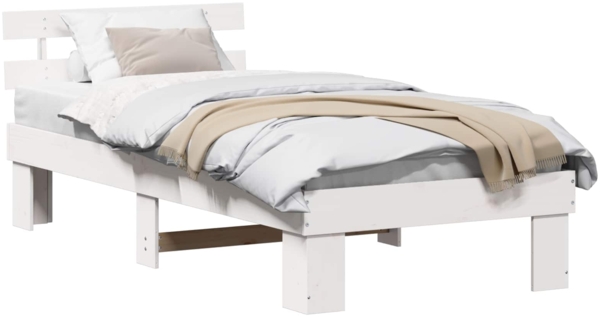 vidaXL Bettrahmen mit Kopfteil Weiß 75 x 190 cm Massives Kiefernholz 872468