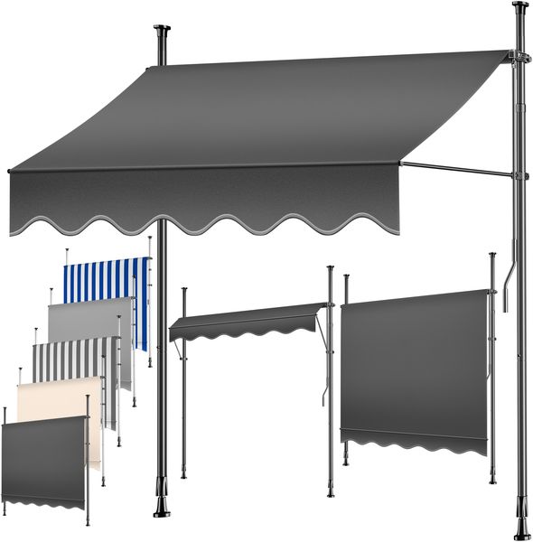 KESSER® Klemmmarkise mit Handkurbel Balkon, Balkonmarkise ohne Bohren, UV-beständig höhenverstellbar wasserabweisend , Sonnenschutz, Terrassenüberdachung , einfache Montage Anthrazit, 300cm