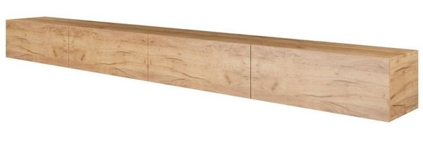 Planetmöbel TV Board 320 cm Gold Eiche, TV Schrank mit 4 Klappen als Stauraum, Lowboard hängend oder stehend, Sideboard Wohnzimmer