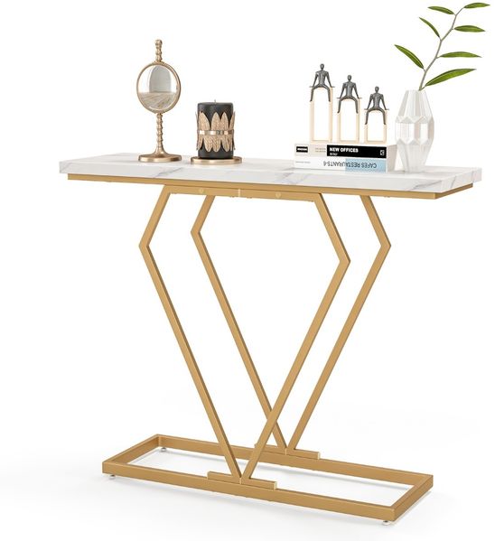 Konsolentisch Eingangstisch schmal Flurtisch mit Marmoroptik Beistelltisch für Wohnzimmer 100 x 29,5 x 80 cm