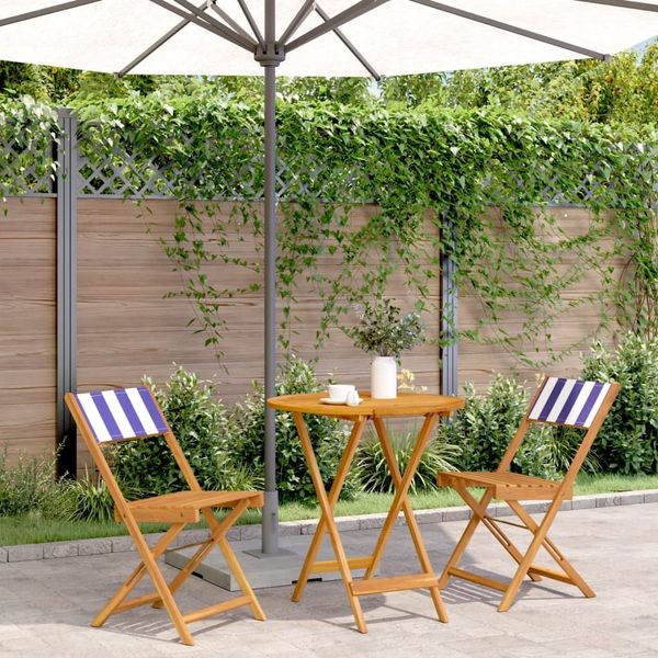 vidaXL 3-tlg. Bistro-Set Blau und Weiß Stoff und Massivholz 3281849