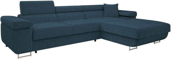 Ecksofa Torezio Mini Cord mit Bettkasten, Schlaffunktion und Einstellbare Kopfstützen (Farbe: Poso 05, Seite: Rechts)