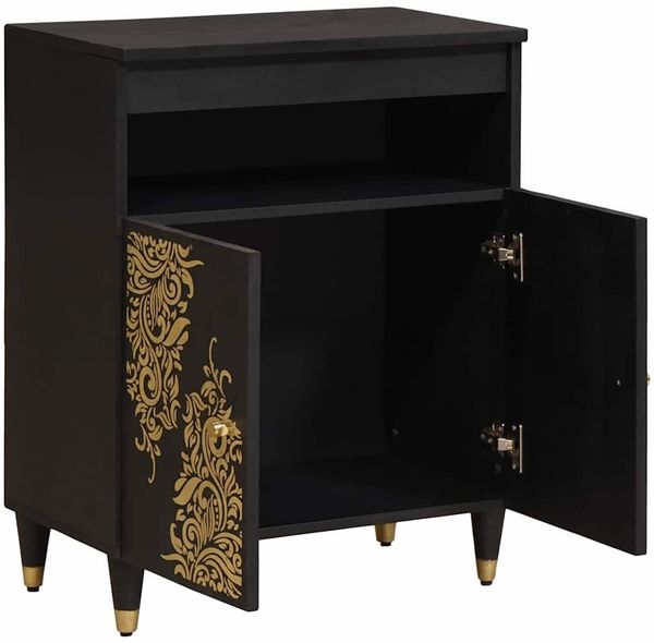 Sideboard, Kommode mit Regal Schwarz 60 x 33 x 75 cm Massivholz Mango j2052p