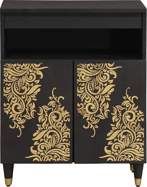 Sideboard, Kommode mit Regal Schwarz 60 x 33 x 75 cm Massivholz Mango j2052p Bild 3
