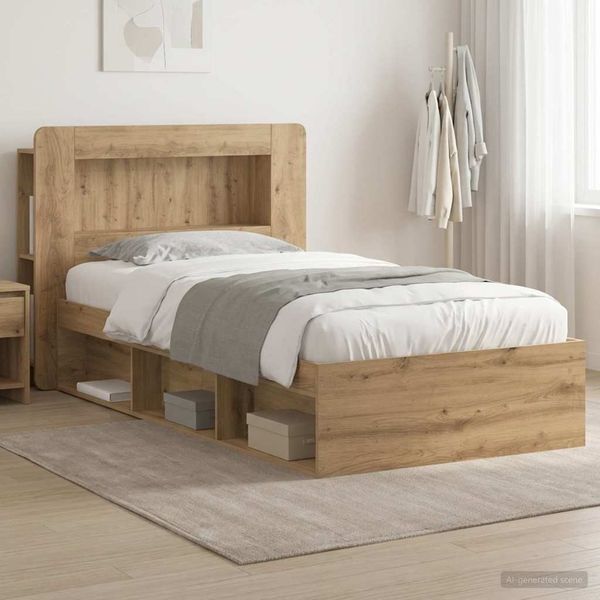 vidaXL Bettgestell mit Stauraum mit Kopfteil Artisan-Eiche 75 x 190 cm 3433423