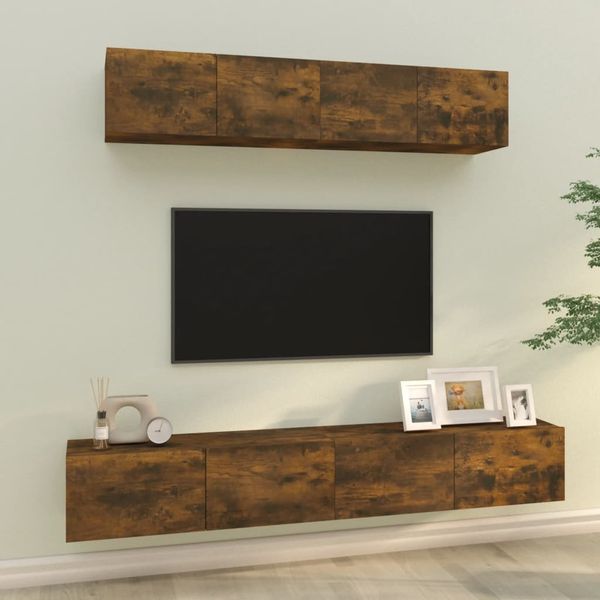 4-tlg. TV-Schrank-Set Räuchereiche Holzwerkstoff [3114539]