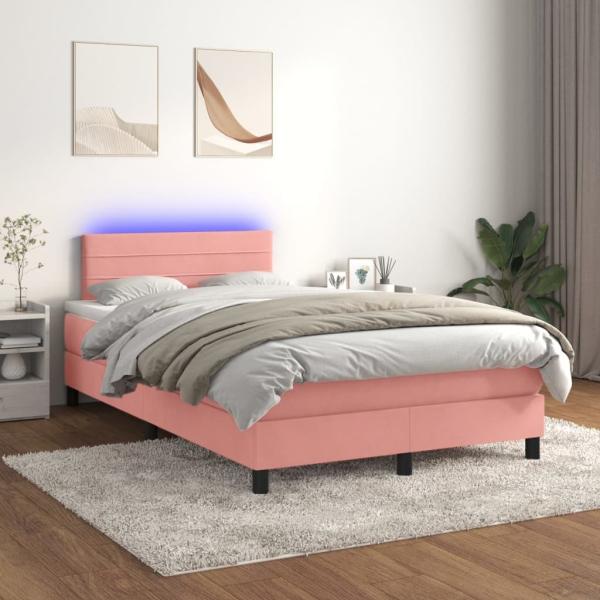 vidaXL Boxspringbett mit Matratze & LED Rosa 120x200 cm Samt 3134458