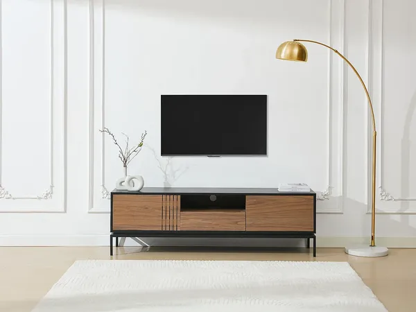 Vente-unique - ZINORI TV unit MetallHolz, Platte SchwarzBraun - B 40 cm x H 55 cm x L 180 cm