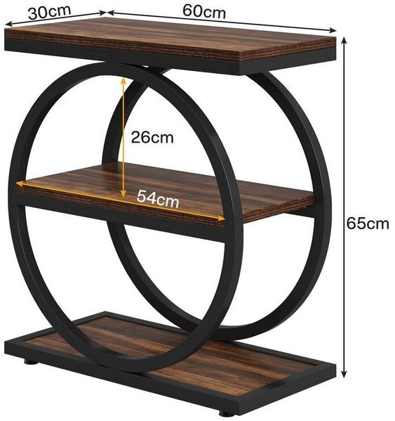 Celya Beistelltisch Beistelltisch 3-Tier Beistelltisch Schmaler Holz, Couchtisch mit Metallrahmen